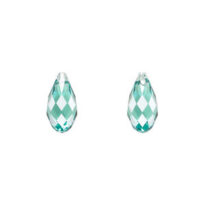 Briolette 1pkg2 Caribbean green, Crystal Passions&reg; Regenerated 13x6.5mm pendant drop 6010