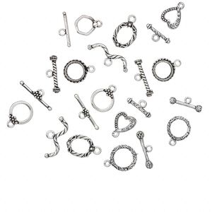 Clasp mix toggle 1pkg1 silver-plated, 15x15mm-17x14mm, 1 ounce antique copper 1-strand
