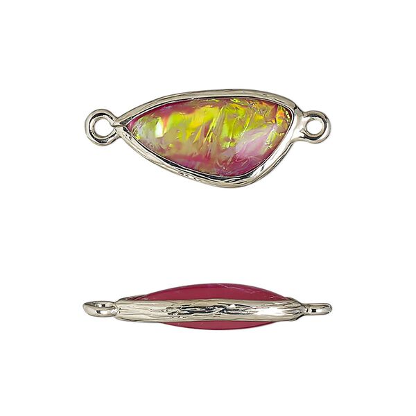 Link, Opalized Ice™, "opal" (resin) and imitation rhodium-finished brass, opaque light purple, 19.5x11mm double-sided wing. Sold per pkg of 4. image number 0