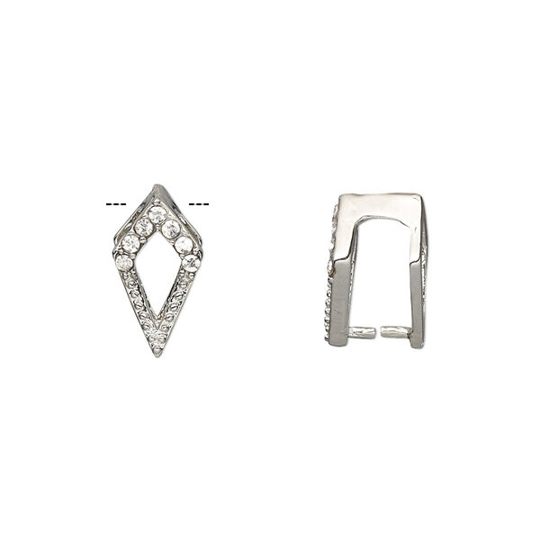 Bail, ice-pick, Egyptian glass rhinestone and imitation rhodium-plated brass, clear, 13x7mm kite, 10mm grip length. Sold per pkg of 6. image number 0