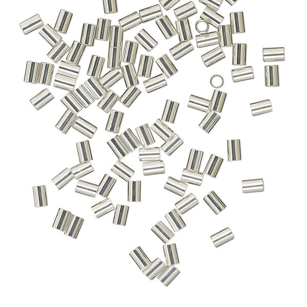 Crimp, silver-finished brass, 3x2mm tube. Sold per pkg of 100. image number 0