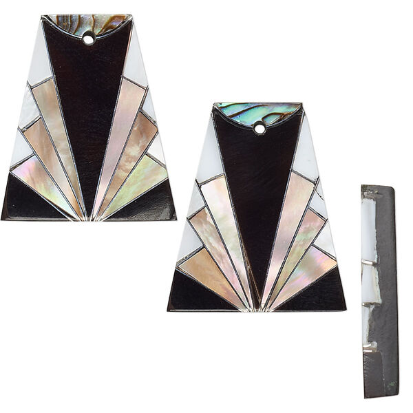 Drop, multi-shell / aluminum / resin (assembled), black, 22x19mm single-sided trapezoid. Sold per pkg of 2. image number 0