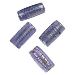 Bead, lampworked glass, opaque purple, 24x12mm-23x11mm flat tube with silver-colored foil. Sold per pkg of 4.