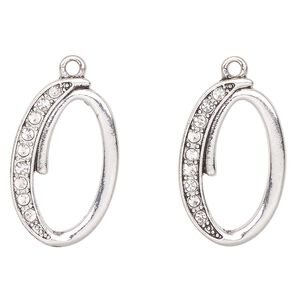 Charm, antique silver-finished "pewter" (zinc-based alloy) and glass, clear, 27x17mm letter "0". Sold per pkg of 2.