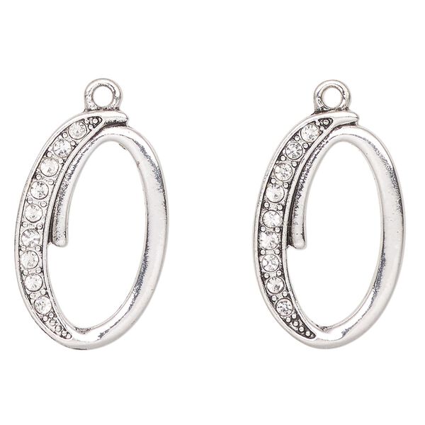 Charm, antique silver-finished "pewter" (zinc-based alloy) and glass, clear, 27x17mm letter "0". Sold per pkg of 2. image number 0