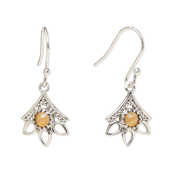 Ear wire, Create Compliments®, antiqued sterling silver and carnelian (dyed/heated), fishhook, 28mm with 14x12.5mm single-sided beaded open 3-teardrop, 21 gauge. Sold per pair. image number 0