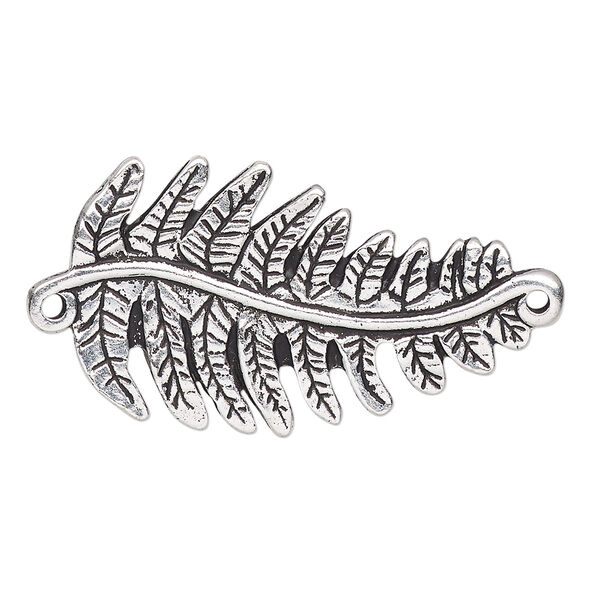 Focal, TierraCast®, antique silver-plated pewter (tin-based alloy), 38x20mm 3D fern. Sold per pkg of 10. image number 0