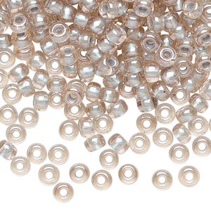 Seed bead, Miyuki, glass, pkg/25g, #6 rocaille, translucent light blue-lined pearlized pink, (RR-4615).