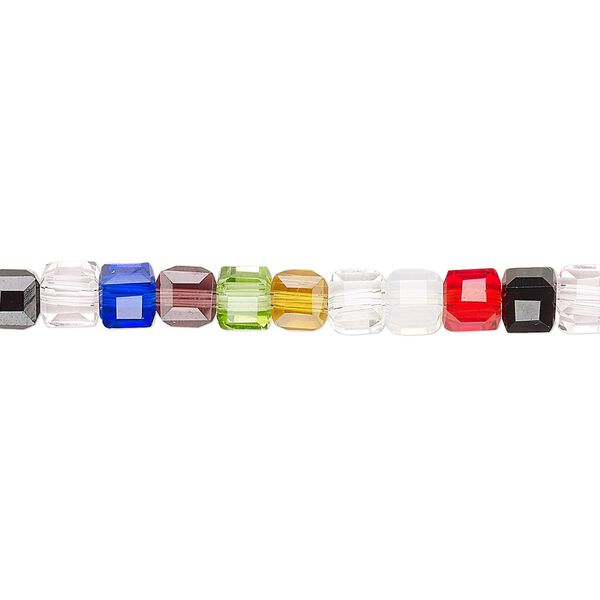 Bead 1pk 18 facets opaque to transparent multicolored, Celestial Crystal® 4mm cube 15.5-16 inch image number 0