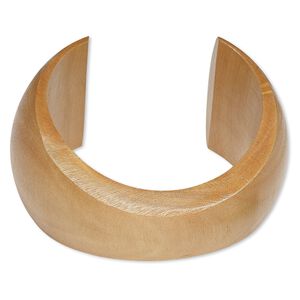 Bracelet, cuff, wood (waxed), tan, 20-41mm wide hand-carved tapered concave band, 2-1/2 inch inside diameter. Sold individually.