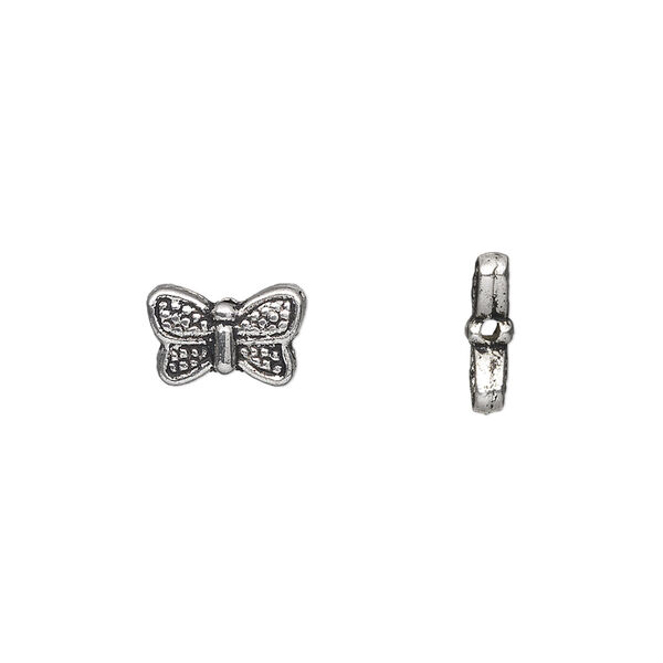 Bead, antique silver-plated "pewter" (zinc-based alloy), 10x6mm double-sided butterfly. Sold per pkg of 50. image number 0