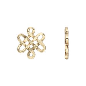 Link, pewter (tin-based alloy), pkg/1, antique gold plate, 17x15mm Celtic knotwork design.