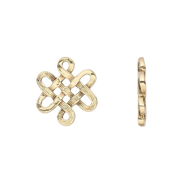 Link, pewter (tin-based alloy), pkg/1, antique gold plate, 17x15mm Celtic knotwork design. image number 0