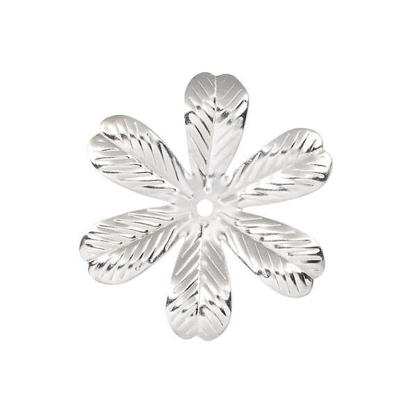 Component, silver-finished steel, 28x26mm single-sided leaves. Sold per pkg of 10. image number 0