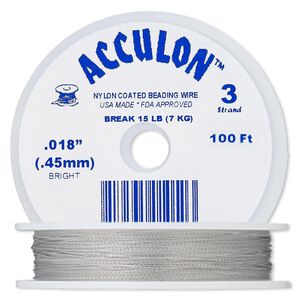 Beading wire, Acculon®, nylon-coated stainless steel, clear, 3 strand, 0.018-inch diameter. Sold per 100-foot spool.