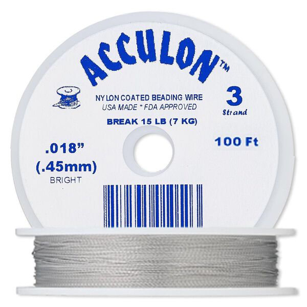 Beading wire, Acculon®, nylon-coated stainless steel, clear, 3 strand, 0.018-inch diameter. Sold per 100-foot spool. image number 0