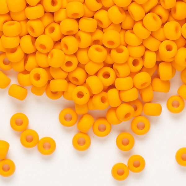 Seed bead, Miyuki, glass, pkg/25g, #6 rocaille, opaque matte mandarin orange (RR-405F). image number 0