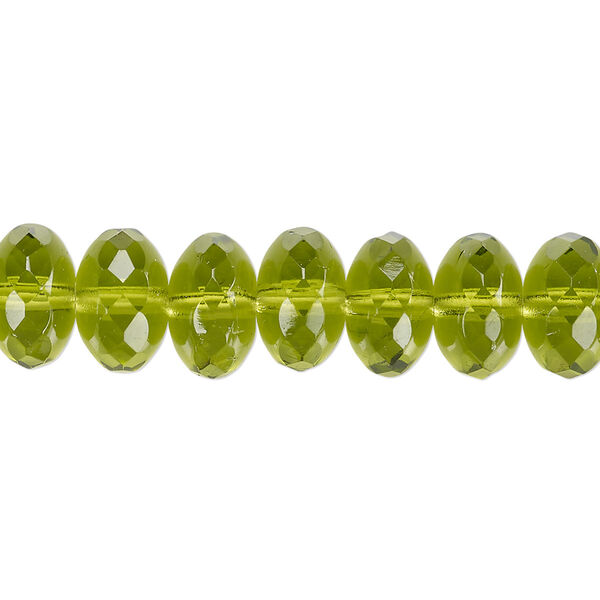 Bead, Czech fire-polished glass, olivine, 11x7mm faceted rondelle. Sold per 15-1/2" to 16" strand. image number 0