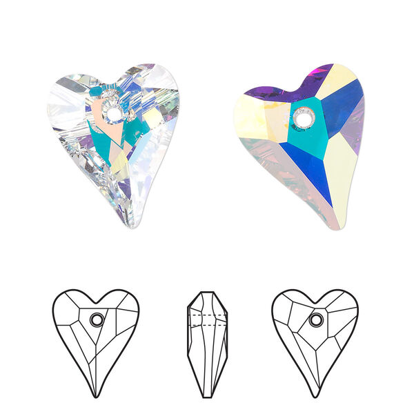 Drop 1pk crystal AB, Crystal Passions® 17x14mm pendant wild heart 6240 image number 0