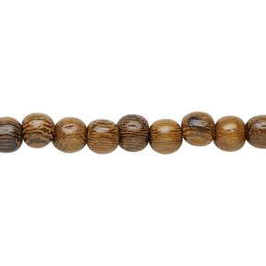 Bead, robles wood (waxed), 5-6mm hand-cut round. Sold per pkg of (2) 15-1/2 to 16-inch strands.