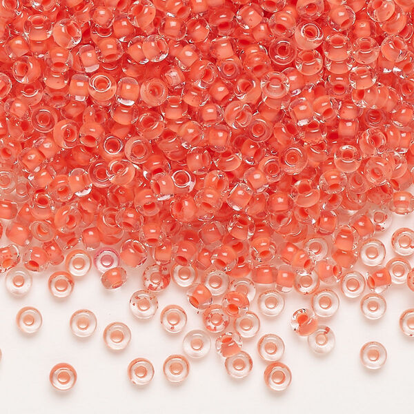 Seed bead, Preciosa Ornela Czech glass, pkg/500g, #8 rocaille, transparent terra intensive orange-lined clear, (08A91). image number 0