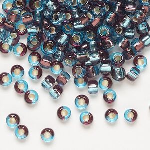 Seed bead, Miyuki, glass, pkg/250g, 4mm irregular round, transparent silver-lined aquamarine blue/plum, (TB-3938).