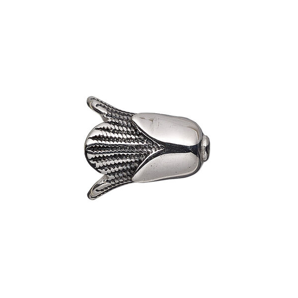 Cone, enamel and stainless steel, black, 18x15mm flower, 11.5mm inside diameter. Sold individually. image number 0