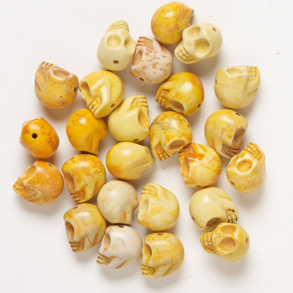 Bead mix, "howlite" (imitation) resin 1pkg25, opaque light to dark orange, 17x14mm-18x15mm skull. image number 1