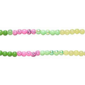 Bead, glass, opaque and translucent mixed colors, 6-6.5mm round. Sold per pkg of (2) 7-inch strands, approximately 70 beads.