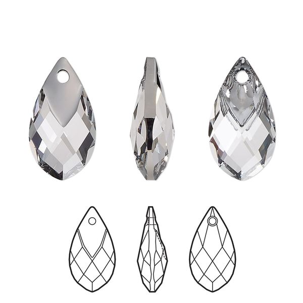 Drop 1pk crystal light chrome, Crystal Passions® 18x10mm pendant metallic cap pear 6565 image number 0