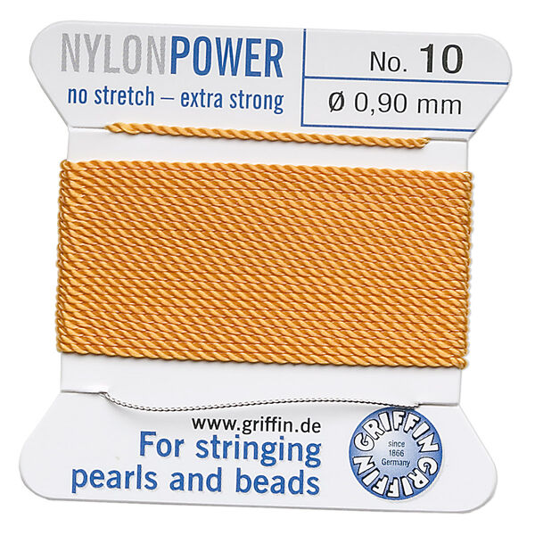 Thread, Griffin, nylon, amber yellow, size #10. Sold per 2-meter card (approximately 78 inches). image number 0