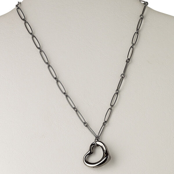Necklace, gunmetal-plated brass, 26x23mm open floating heart, 18 inches with 3-inch extender chain and lobster claw clasp. Sold individually. image number 0