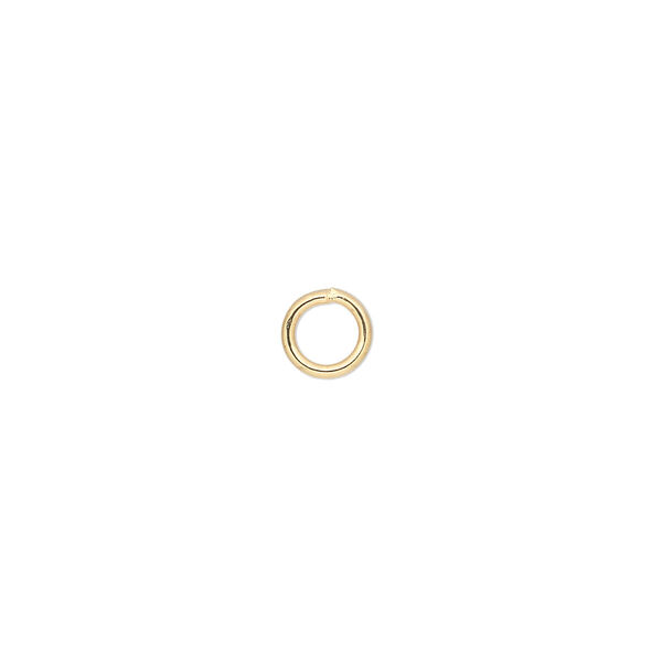 Jump ring, gold-plated brass, 6mm soldered round, 4.2mm inside diameter, 18 gauge. Sold per pkg of 100. image number 0