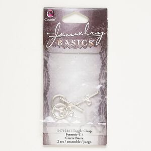 Clasp toggle 1pkg2 pewter (tin alloy), 16mm round, silver-finished 1-strand