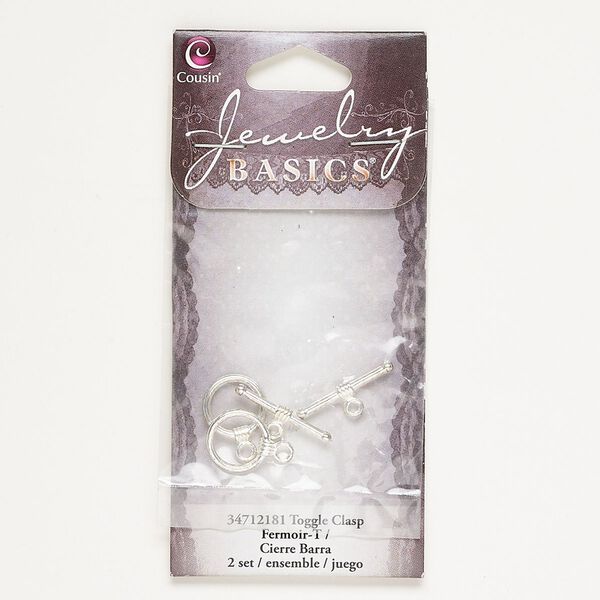 Clasp toggle 1pkg2 pewter (tin alloy), 16mm round, silver-finished 1-strand image number 0