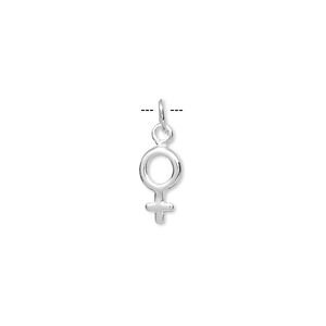 Charm, sterling silver, 10x6mm double-sided female symbol. Sold per pkg of 6.