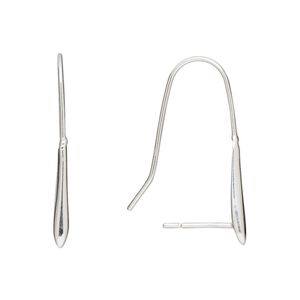 Ear wire fishhook 1pkg2 sterling silver, 27mm / 10.5mm peg / teardrop, 21 gauge 1 pair