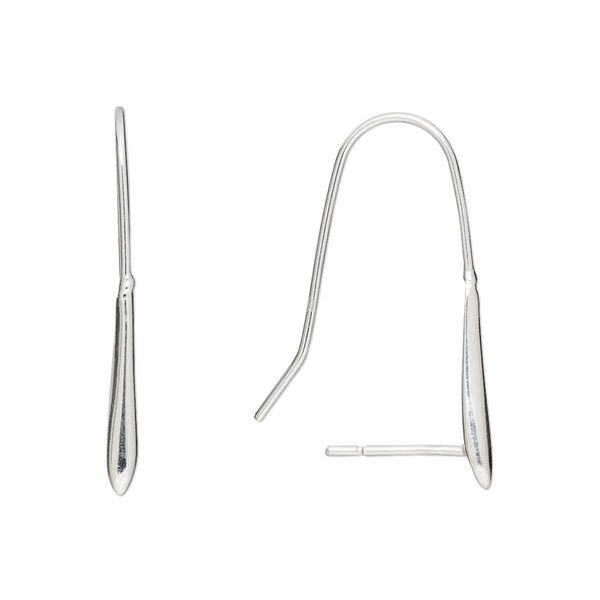 Ear wire fishhook 1pkg2 sterling silver, 27mm / 10.5mm peg / teardrop, 21 gauge 1 pair image number 0