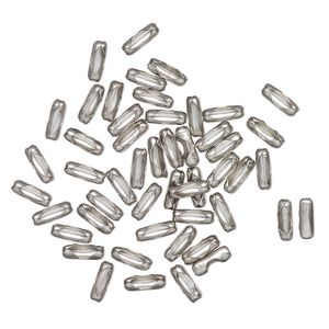 Ball chain connector, silver-finished stainless steel, 6x2mm, fits 1.5mm ball chain. Sold per pkg of 50.