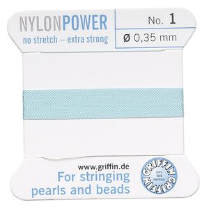 Thread, Griffin, nylon, turquoise blue, size #1. Sold per 2-meter card (approximately 78 inches).