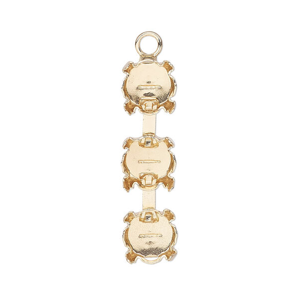 Drop, gold-finished brass, 29x8mm with cupchain and (3) SS39 4-prong rivoli settings. Sold per pkg of 2. image number 0