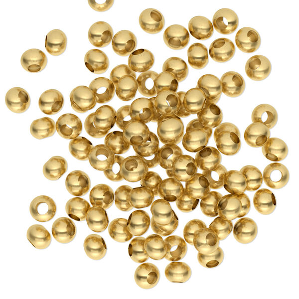 Bead, gold-finished brass, 4x2.5mm rondelle. Sold per pkg of 100. image number 0