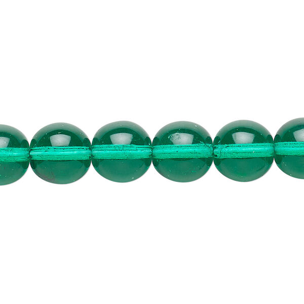 Bead, Czech glass druk, transparent teal, 10mm round. Sold per 15-1/2" to 16" strand. image number 0