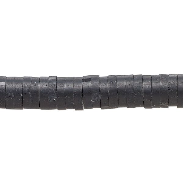 Bead, polymer clay, opaque black, 8x2mm heishi. Sold per pkg of (2) 16-inch strands. image number 0