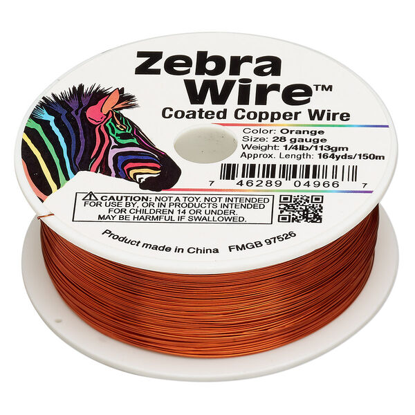 Wire, Zebra Wire™, color-coated copper, orange, round, 28 gauge. Sold per 1/4 pound spool, approximately 164 yards. image number 0