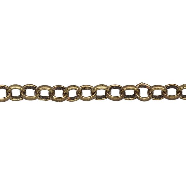 Chain, antique brass-plated brass, 5mm rolo. Sold per pkg of 5 feet. image number 0