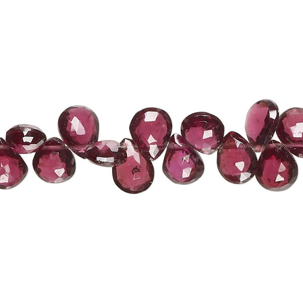 Bead, rhodolite garnet (natural), 6-8mm hand-cut top-drilled faceted puffed teardrop, B+ grade, Mohs hardness 7 to 7-1/2. Sold per 8-inch strand, approximately 60 beads. image number 0