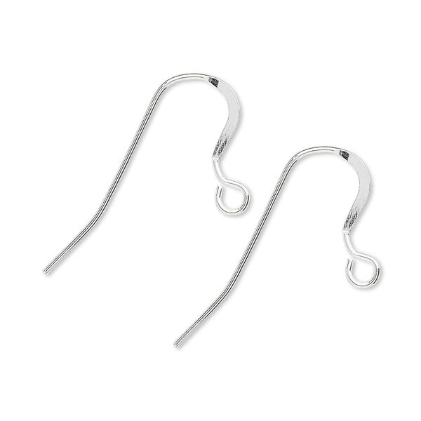 Ear wire, sterling silver, 16mm flat fishhook with open loop, 21 gauge. Sold per pkg of 5 pairs. image number 0