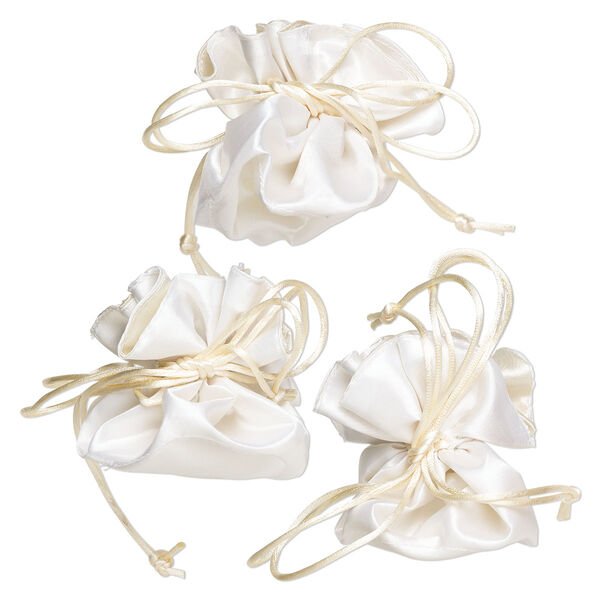 Pouch, rayon, pkg/3, cream, 3-1/2x3-inch round with drawstring. image number 0