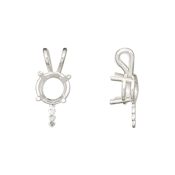 Pendant fine silver 1pk 20x8.5mm 4-prong 8mm round setting 5.5mm peg, JBB Findings image number 0